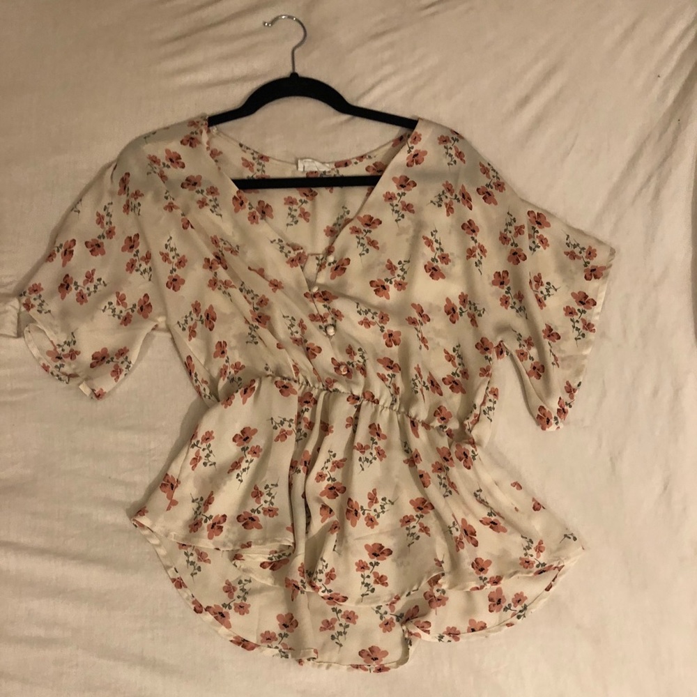 White floral button down blouse